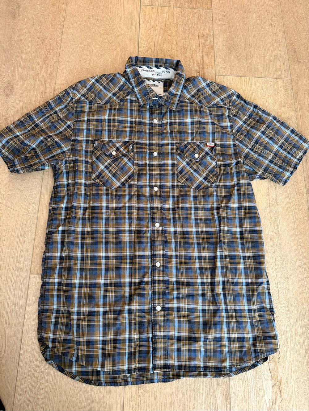Vans Men's Short Sleeve Plaid Button-Up Shirt - Blue/Brown